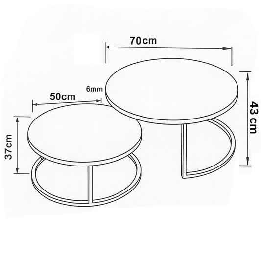 Set 2 măsuțe de cafea din metal și marmură artificială, 70+50 cm, albe, cadru negru