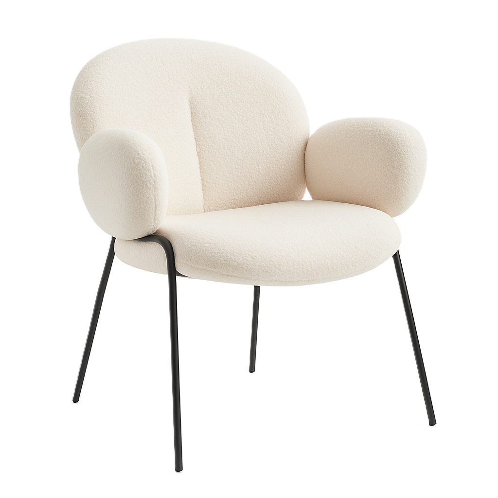 Scaun tapițat cu material tip boucle Bolla, bej, cadru metalic negru, 70x60x85 cm