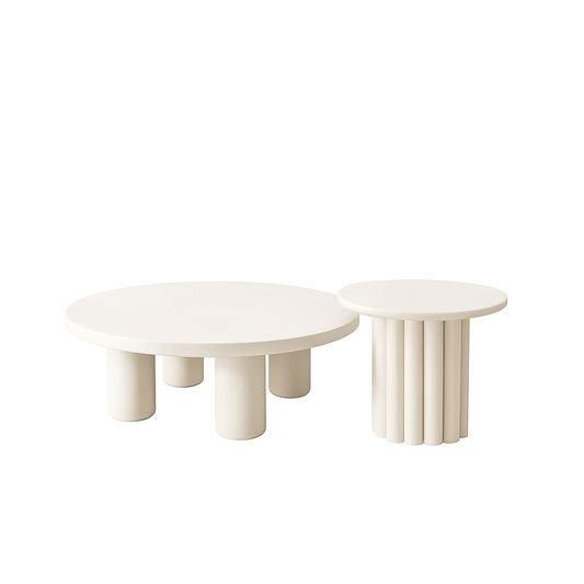 Set 2 măsuțe de cafea Luna, albe, 70 + 50 cm